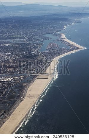 Aerial View Of Balboa Peninsula & Lido Isle In Newport Beach, California