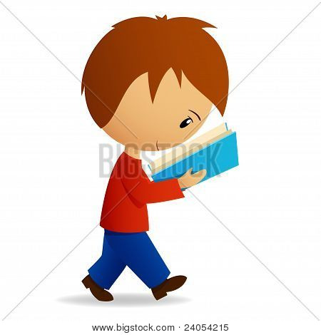 Junge Cartoon männliche Schüler Wandern und lesen