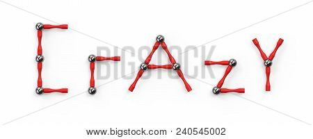 The Word Play Of Colored Sticks And Balls, Multicolor Elements Of The Magnetic Constructor. 3D Rende