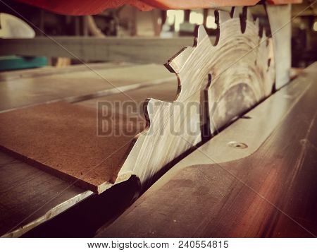 Circular Saw. Metal Toothed Disc. Joiners Carpenters Tool For Cutting Wood. Close-up.