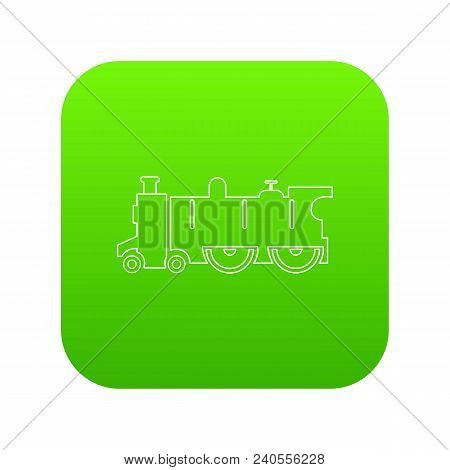 Old Steam Locomotive Icon Green Vector Isolated On White Background