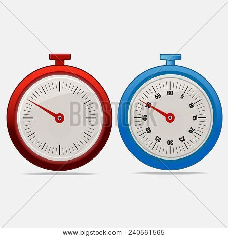 Red And Blue Realistic Timers 50 Seconds On Gray Background . Stopwatch Icon Set. Timer Icon. Time C
