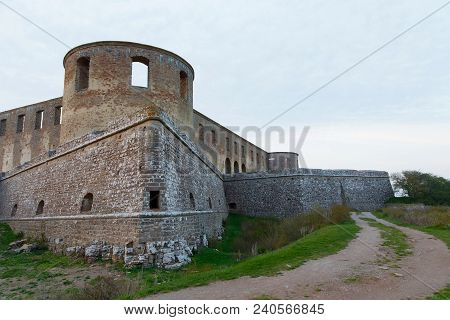 Borgholm, Sweden - Apr 28 2018: Tower On The Ruin Of The Borgholm Castle, Built Around Year 1100 Use