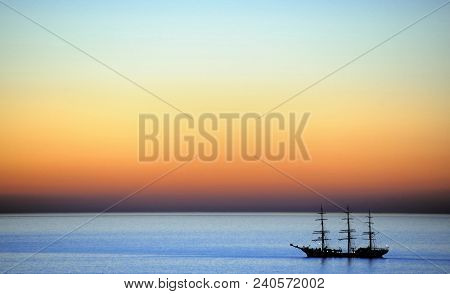 Three-master At Sunset At The North Sea