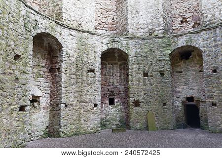 Borgholm, Sweden - Apr 28 2018: High Stone Walls With Many Arches Of The Ruin Of The Borgholm Castle