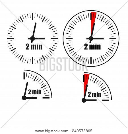 Two Five Minutes Clock On White Background. Four Options.