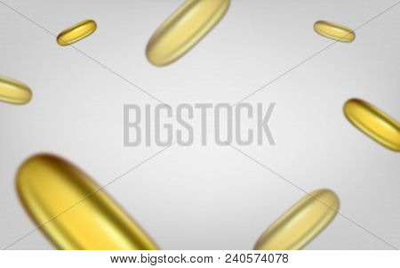 Falling Cosmetic Capsule Of Omega 3 Oil Or Vitamin E, A. Realistic Vector Illustration Eps 10