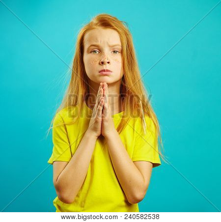 Child With Imploring Glance, She Folded Her Hands At The Breast In Sign Of Supplication Or Request, 