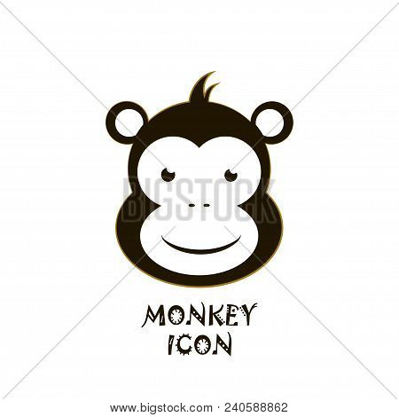 Vector Monkey Icon Isolated On White. Cute Animal Design.