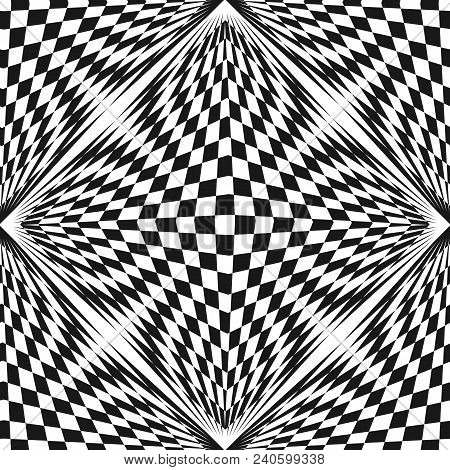 Vector Abstract Checkered Pattern. Black & White Geometric Seamless Texture. Stretched Chessboard Su