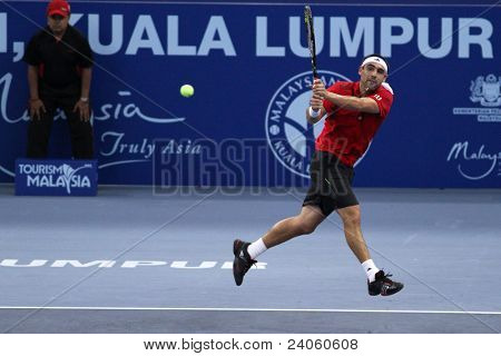 BUKIT JALIL, Malezya - Ekim 01: Kıbrıs Marco Baghdatis bu Malezya açık yarı-fi bir başıyla vurur.