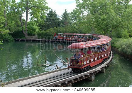 Bb&t Express Train Ride On A Bridge Over A Pond, Cincinnati Zoo, Cincinnati, Oh May 28, 2017