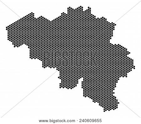 Hex-tile Belgium Map. Vector Territorial Plan On A White Background. Abstract Belgium Map Mosaic Is 