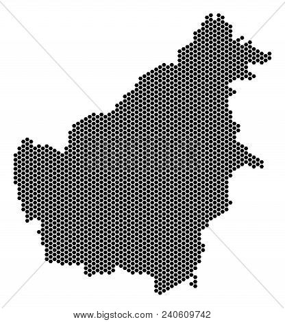 Hex Tile Borneo Island Map. Vector Territory Scheme On A White Background. Abstract Borneo Island Ma