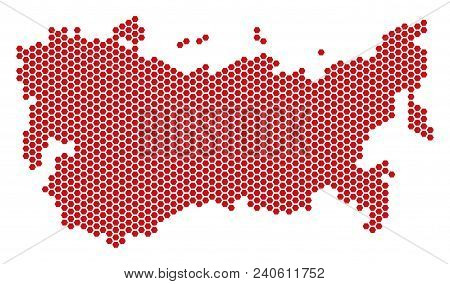 Honeycomb Ussr Map. Vector Territorial Scheme On A White Background. Abstract Ussr Map Collage Is Ma