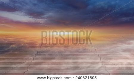Stairway To Heaven . Way To Heaven . Steps Leading Up To The Sun.  Way To God .  Bright Light From H
