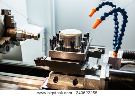 Tool Holder. Modern Metal-cutting Lathe With Manual Control.