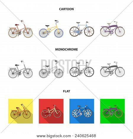 Children Bicycle And Other Kinds.different Bicycles Set Collection Icons In Cartoon, Flat, Monochrom