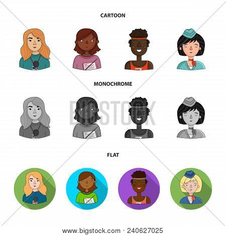 A Journalist With A Microphone With A Badge, A Teacher With A Pointer In Beads, A Stewardess In A Pi