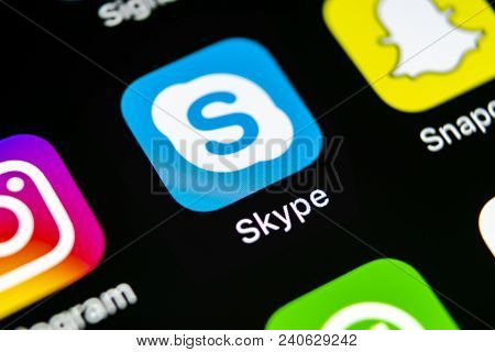 Sankt-petersburg, Russia, May 10, 2018: Skype Application Icon On Apple Iphone X Smartphone Screen C