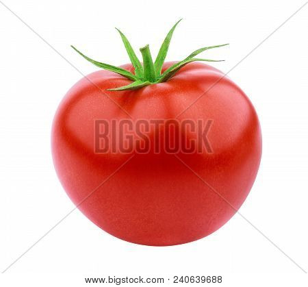 One Whole Tomato Isolated Isolated On White Background With Clipping Path