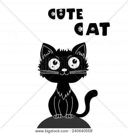 Cute Black Cat. Funny Animal. Vector Illustration.