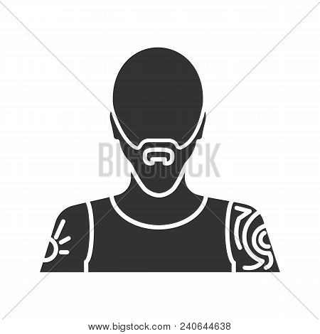 Tattoo Artist Glyph Icon. Tattooist. Man With Tattooed Body. Silhouette Symbol. Negative Space. Vect