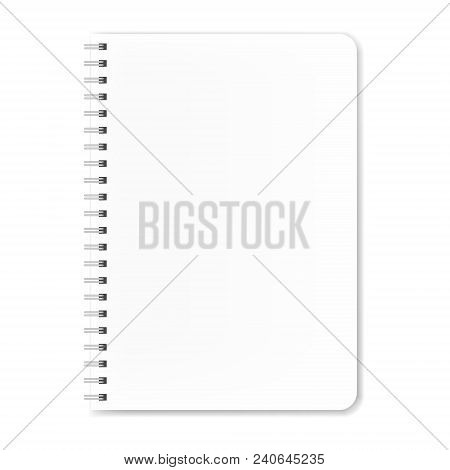 Realistic Spiral White Notebook With Rounded Corners Mock Up, Copybook Blank Cover. Clear Notebook F
