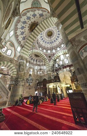 Istanbul, Turkey: Interior Of Mihrimah Sultan Mosque By Mimar Sinan In Uskudar District On April 14,