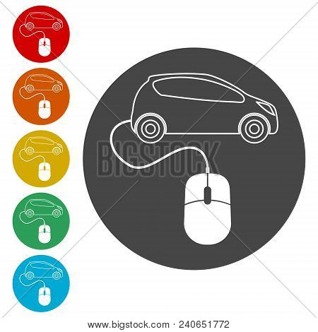 Computer Mouse And Car Icon, Simple Vector Icons Set