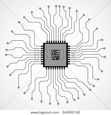 Cpu. Microprocessor. Microchip. Circuit Board. Vector Illustration. Eps 10