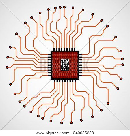 Cpu. Microprocessor. Microchip. Circuit Board. Vector Illustration. Eps 10