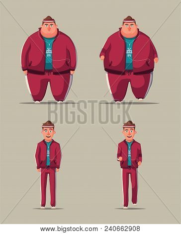 Fat Man. Fat And Health Problems, Strong Sport In Process. Running And Activity Lifestyle Concept. C