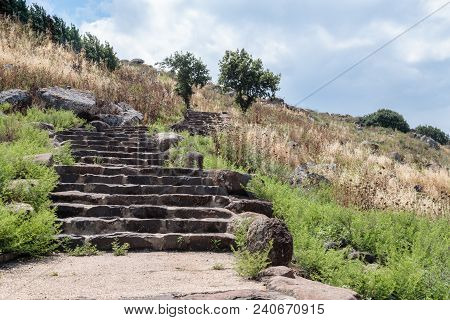 Path With Steps In Ruins Of Ancient Jewish Settlement Umm El Kanatir - Mother Arches On The Golan He