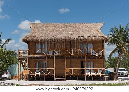 Mahahual, Mexico-march 06, 2018:  Wooden House In The Center Of Mahahual, Quintana Roo, Mexico