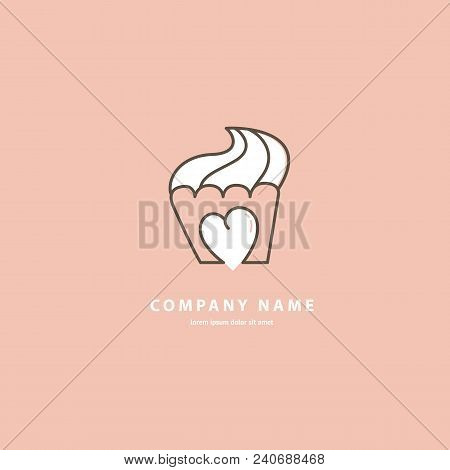 Illustration Design Of Monoline Logotype Candy Store. Vector Icon Sweet Cake.