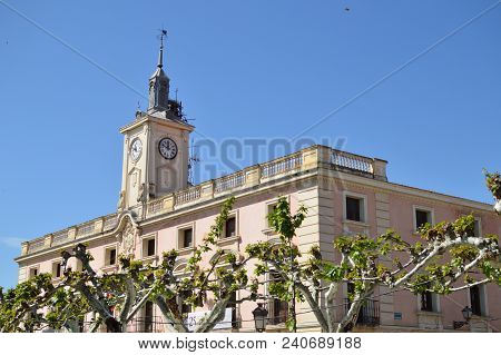 Alcala De Henares Town Hall Facade At The Embroidery Festival Cradle Of Miguel De Cervantes. Archite