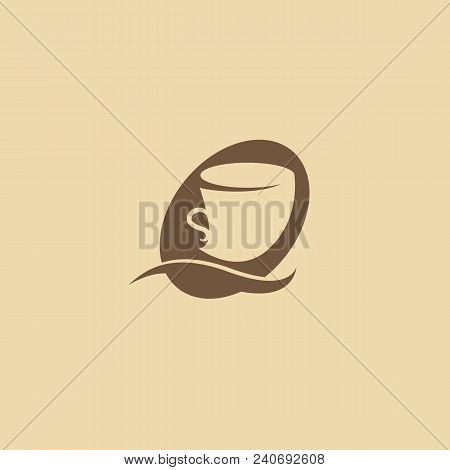 Illustration Design Of Silhouette Brown Logotype Coffee. Vector Icon Cup With Drink.