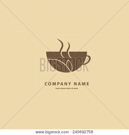 Illustration Design Of Silhouette Brown Logotype Coffee. Vector Icon Cup With Drink.