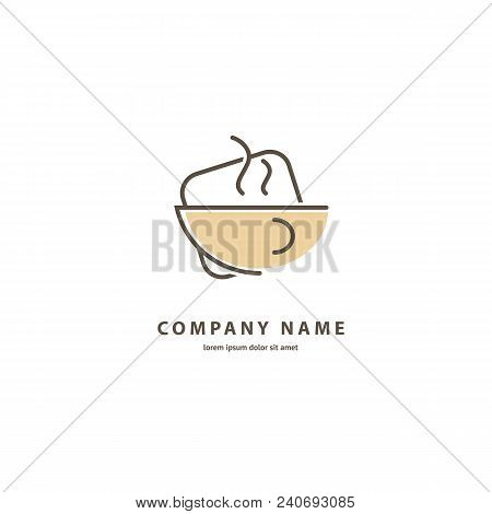 Illustration Design Of Monoline, Minimalistic, Simple Logotype Coffee. Vector Icon Cup With Drink.