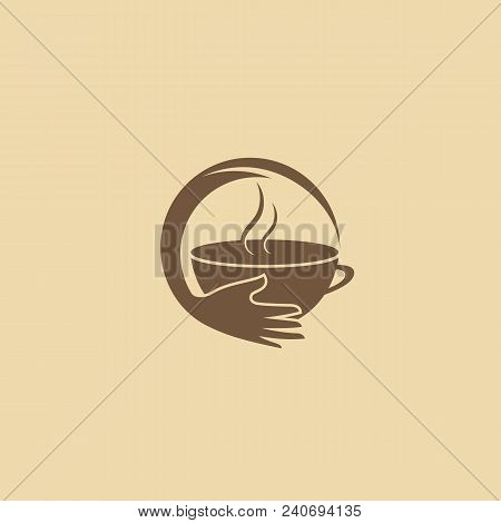 Illustration Design Of Silhouette Brown Logotype Coffee. Vector Icon Cup With Drink.