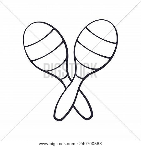 Vector Illustration. Hand Drawn Doodle Of  Two Crossed Maracas In Stripes. Impact And Noise Instrume