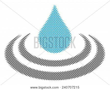 Fish Drop Ripple Halftone Mosaic. Vector Fish Items Are Arranged Into Drop Ripple Collage. Seafood D