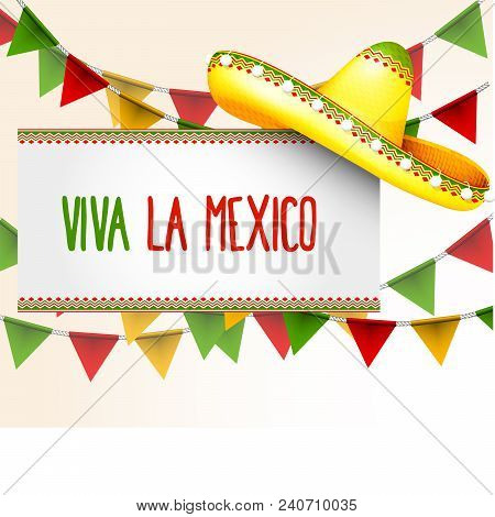 Banner Viva La Mexico - Sombrero And Party Triangle Bunting Flags