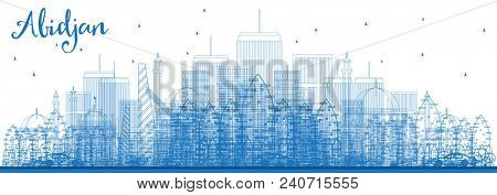 Outline Abidjan City Skyline with Blue Buildings. Business Travel and Tourism Concept with Modern Architecture. Abidjan Cityscape with Landmarks.