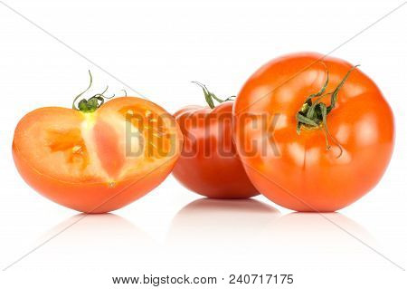 Two Red Tomato One Half Isolated On White Background