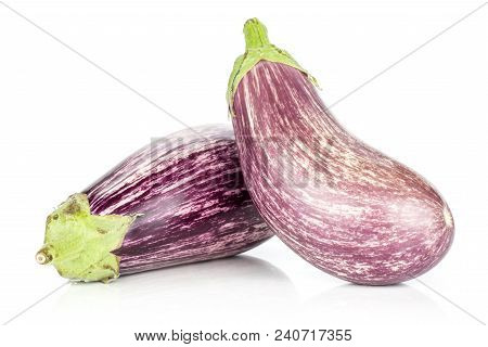 Two Striped Purple Eggplants Isolated On White Background