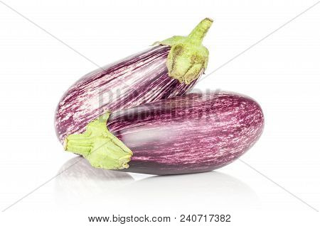 Two Striped Violet Aubergines Isolated On White Background