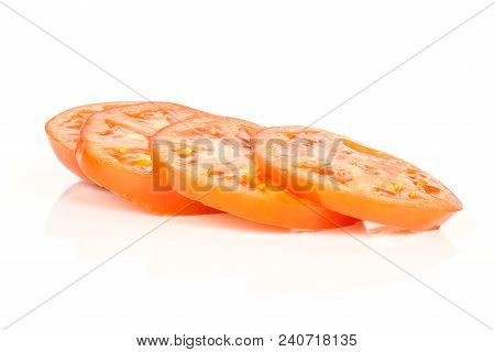 Sliced Red Tomato Four Circle Slices Isolated On White Background