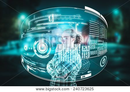 Thoughtful Woman Analyze The Data From Digital Screens.